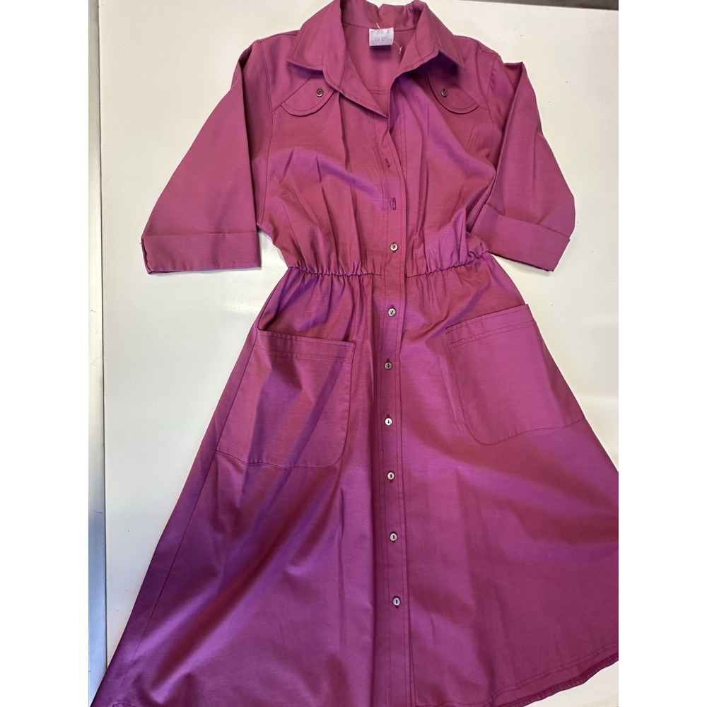 80s Petites by Willi Shirt Dress Pink Button Up Midi Pockets Sz 4 Vintage